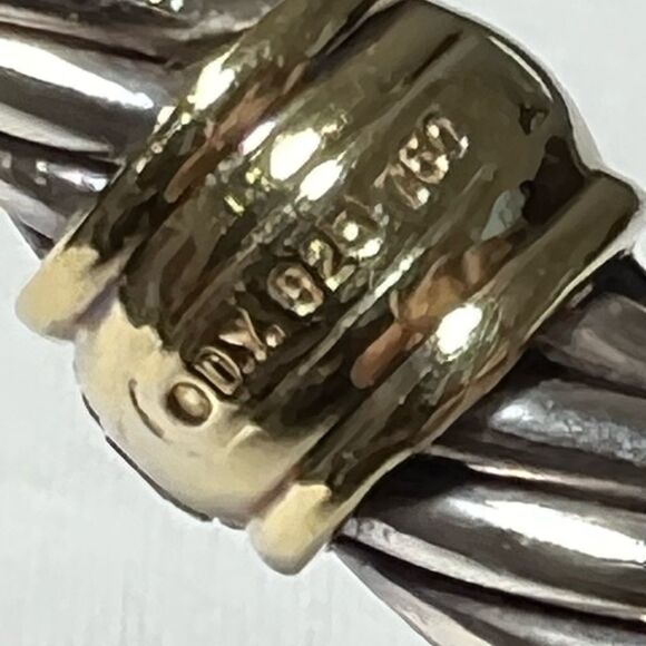 David Yurman 925 Sterling Silver 750 (18K) Yellow Gold Twist Cable Cuff Bracelet - Picture 2 of 15